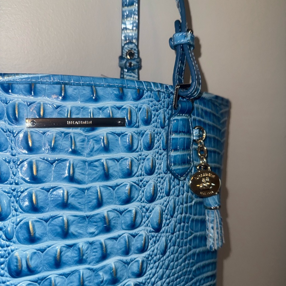 Brahmin Blue Croc-Embossed Leather Tote - Picture 2 of 11
